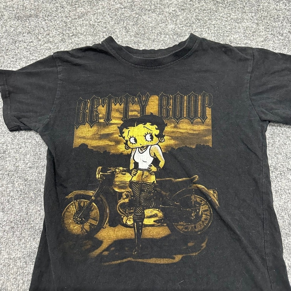 Brisco Brands T-Shirt Womens Size S Black Betty Boop Motorcycle Graphic Biker